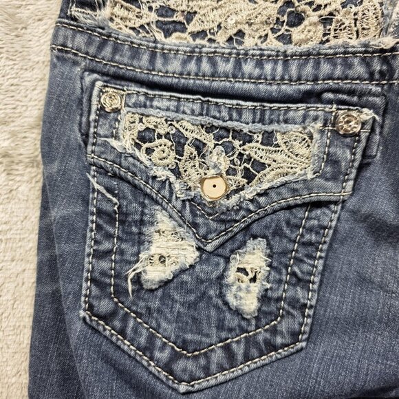 Miss Me Jeans Womens 26 Signature Crop Distressed Lace Embellished Denim Pants - Picture 6 of 12